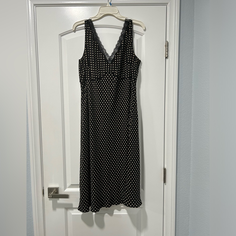 Black and cream polka dot silk Ann Taylor Loft dress vintage size 14